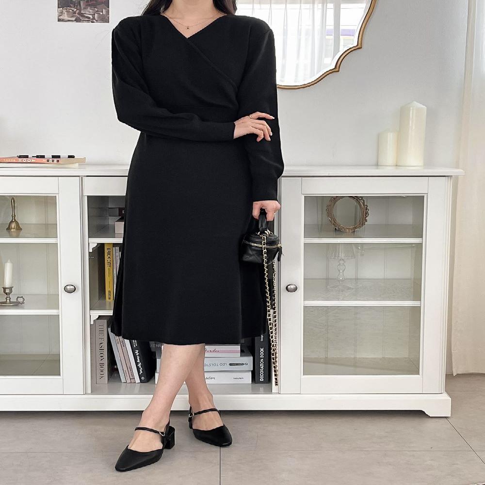 [Thebly] Monea Wrap V-neck Long Dress -  Wrap Design - Dress